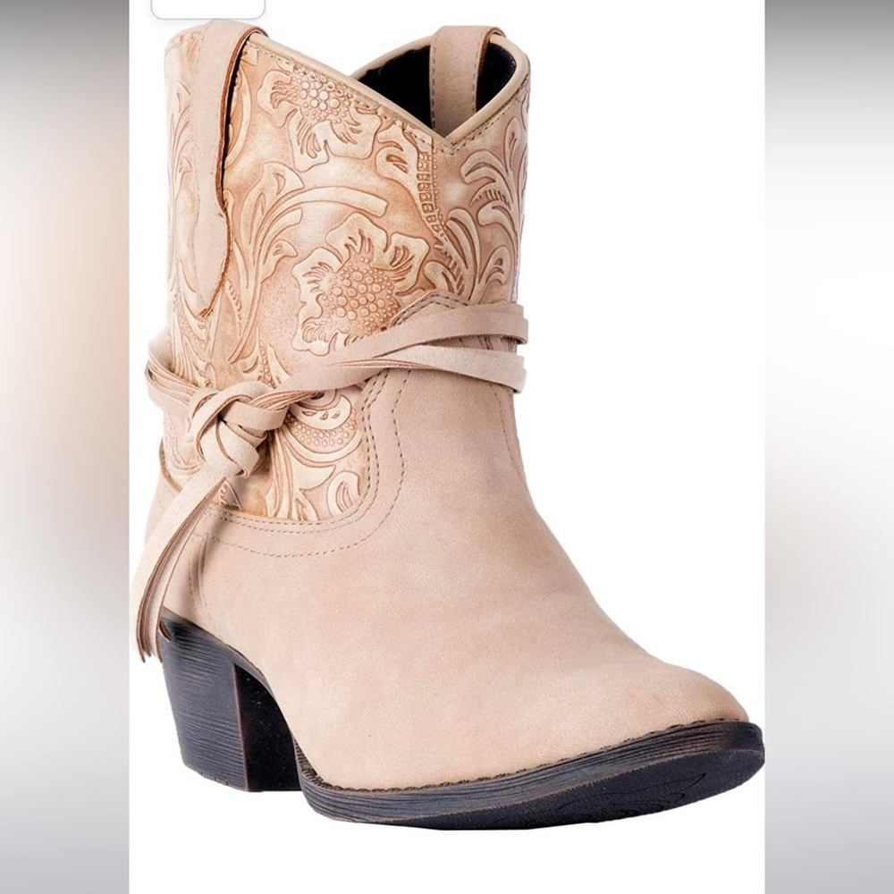 Dingo Valerie Paisley Tan Round Toe Casual Western Boho Boots Ankle Low Heel